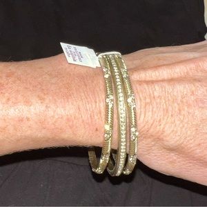 Set of 3 polished gold Lia Sophia crystal encrusted cable & channel set bangles